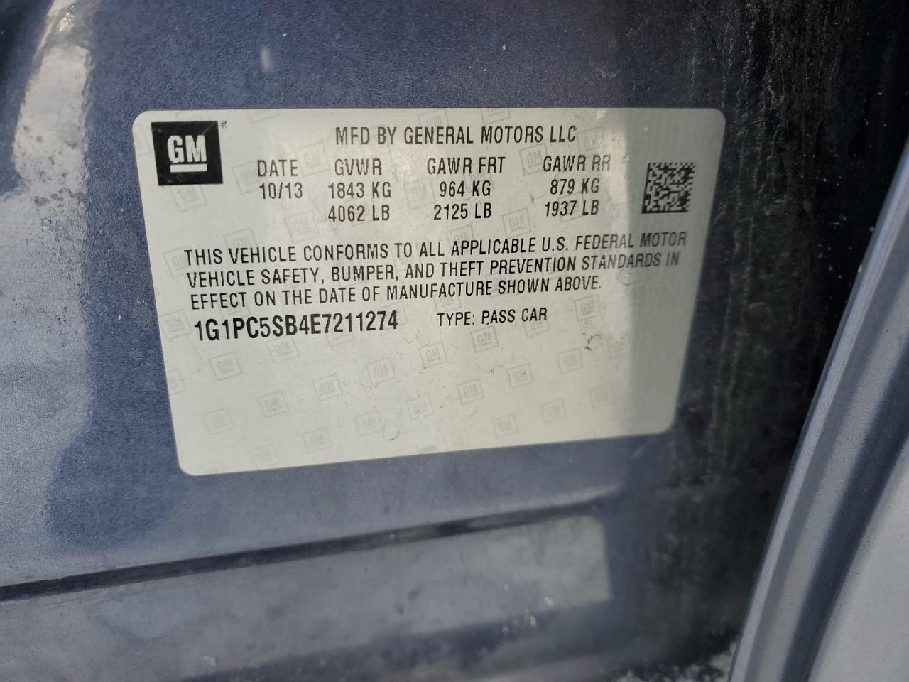 2014 Chevrolet Cruze VIN 1G1PC5SB4E7211274 Copart auction photo, front end damage thumbnail 12