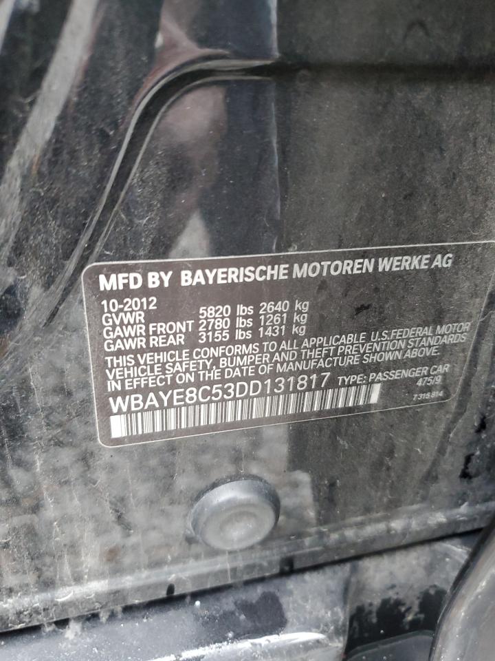 2013 BMW 7er VIN WBAYE8C53DD131817 Copart auction photo, front end damage thumbnail 14