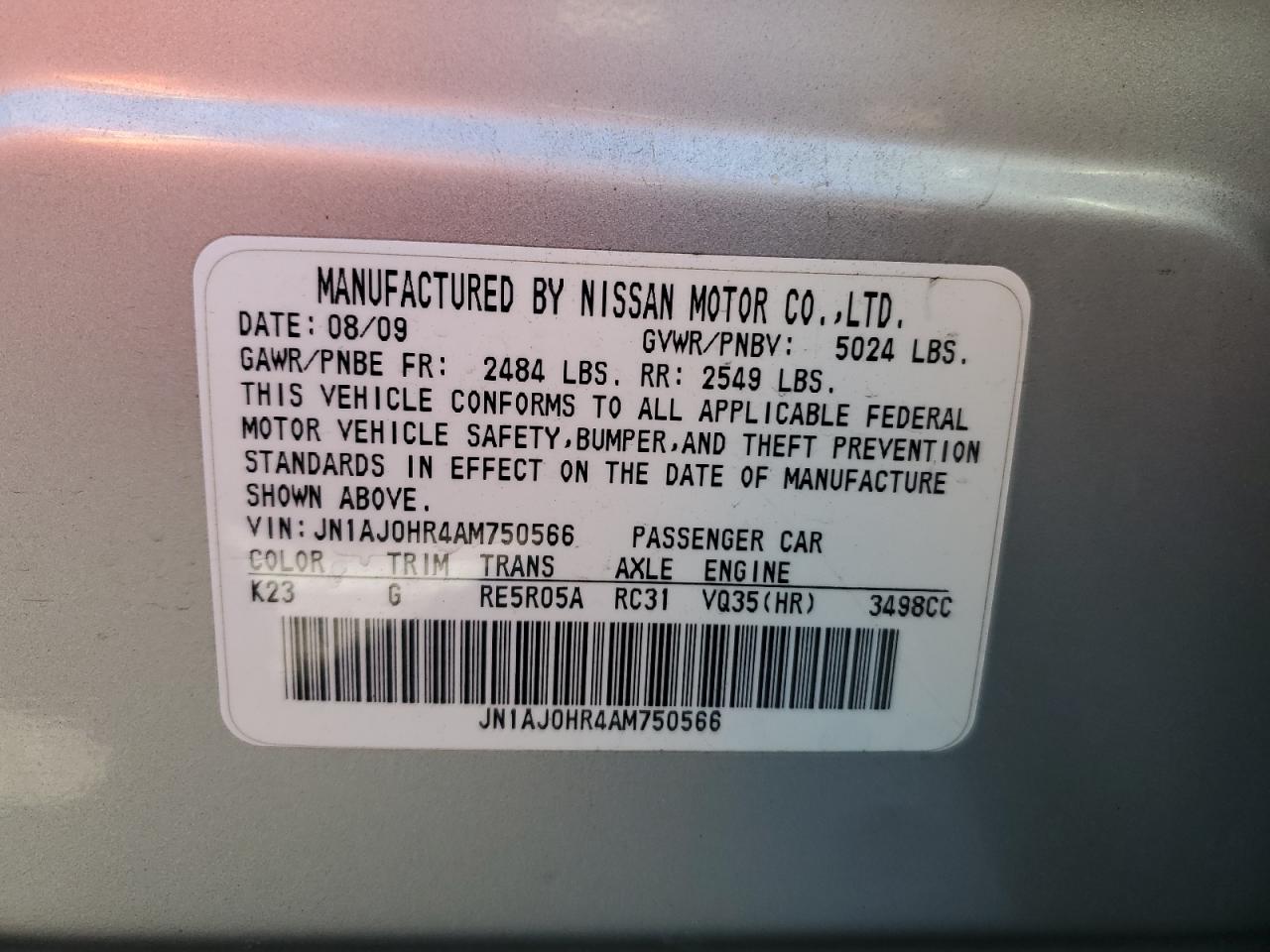 2010 Infiniti EX VIN JN1AJ0HR4AM750566 Copart auction photo, rear end damage thumbnail 12
