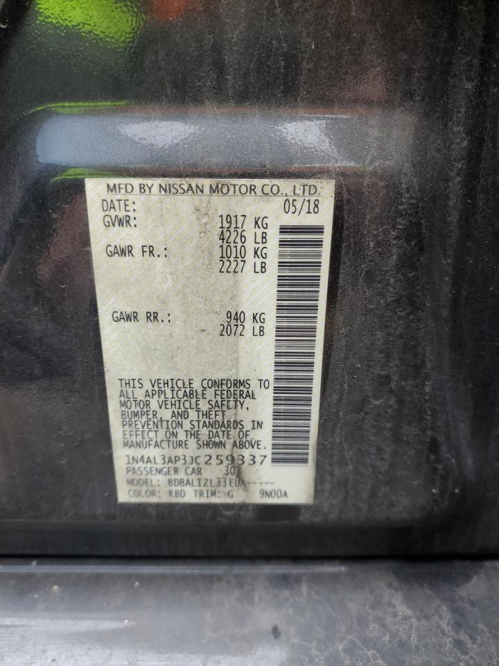 2018 Nissan Altima VIN 1N4AL3AP3JC259337 Copart auction photo, rear end / front end damage thumbnail 12