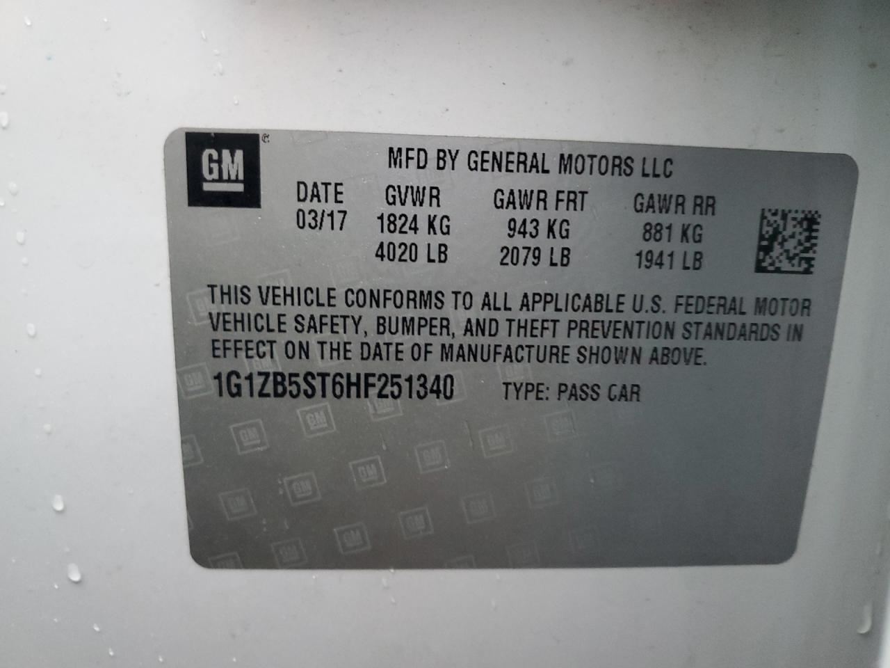 2017 Chevrolet Malibu VIN 1G1ZB5ST6HF251340 Copart auction photo, front end / rear end damage thumbnail 12