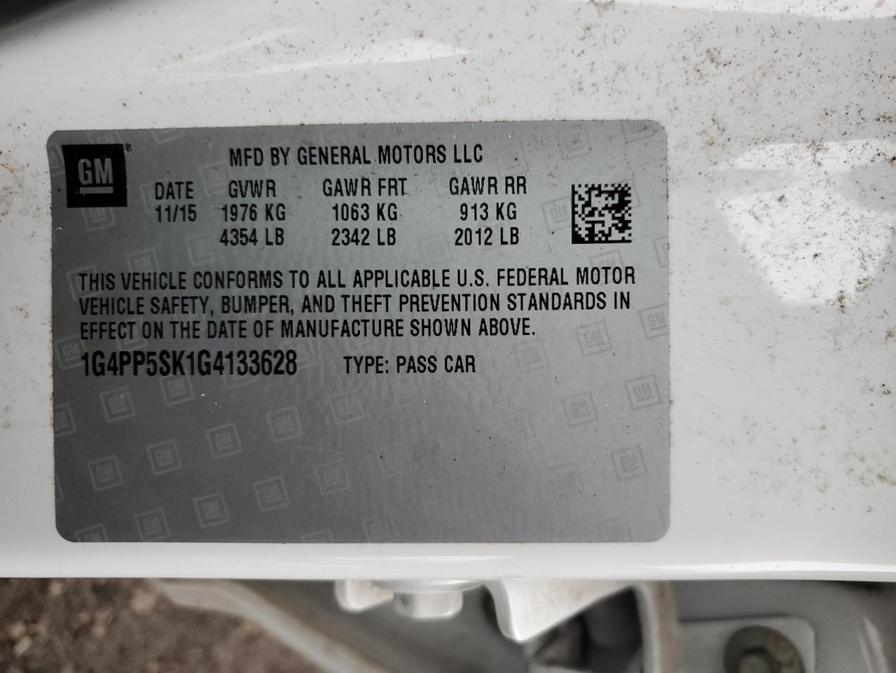 2016 Buick Verano VIN 1G4PP5SK1G4133628 Copart auction photo, all over damage thumbnail 13