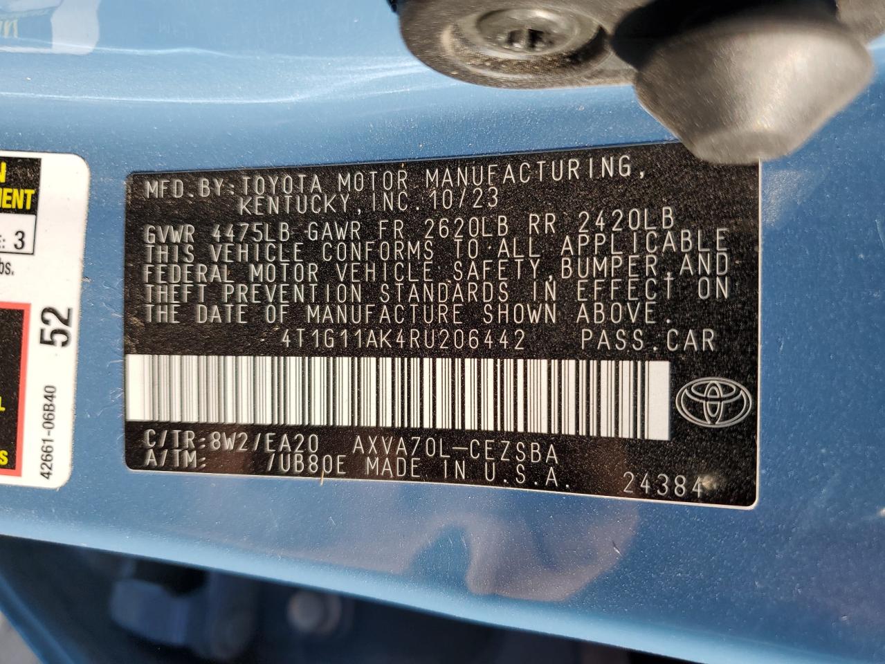 2024 Toyota Camry VIN 4T1G11AK4RU206442 Copart auction photo, front end / minor dent/scratches damage thumbnail 13