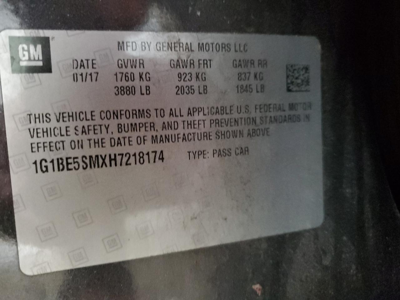 2017 Chevrolet Cruze VIN 1G1BE5SMXH7218174 Copart auction photo, front end / side damage thumbnail 12