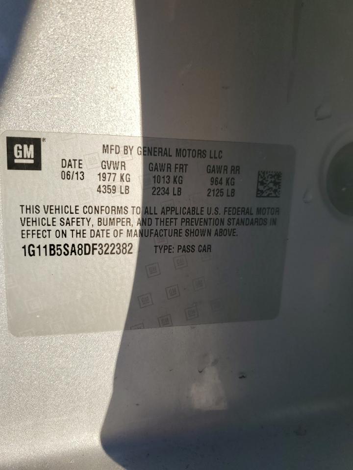 2013 Chevrolet Malibu VIN 1G11B5SA8DF322382 Copart auction photo, front end damage thumbnail 12