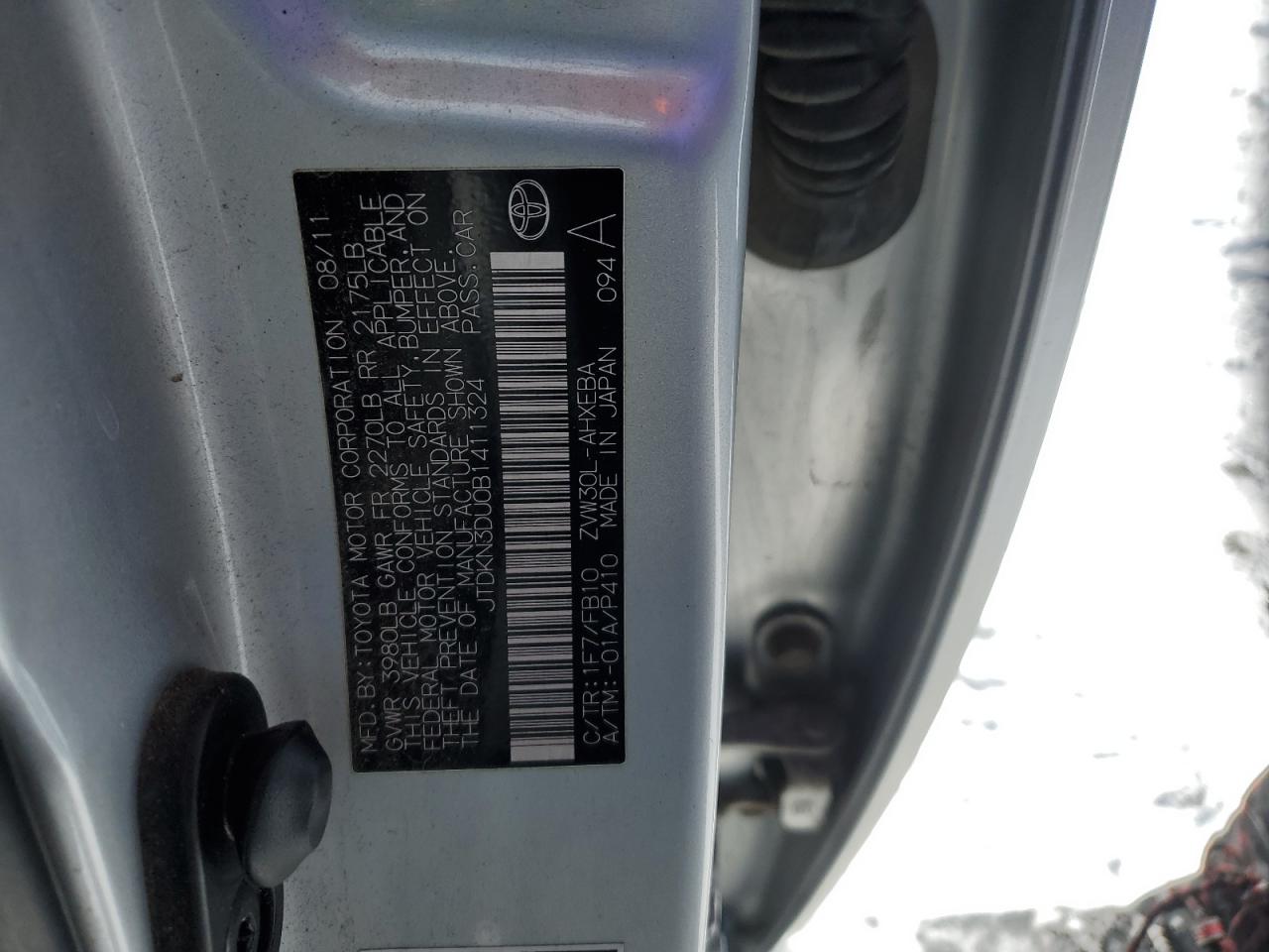 2011 Toyota Prius VIN JTDKN3DU0B1411324 Copart auction photo, front end damage thumbnail 12