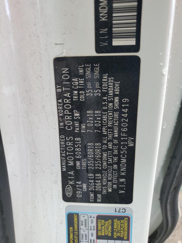 2015 KIA Sedona VIN KNDMC5C11F6024419 Copart auction photo, front end damage thumbnail 13