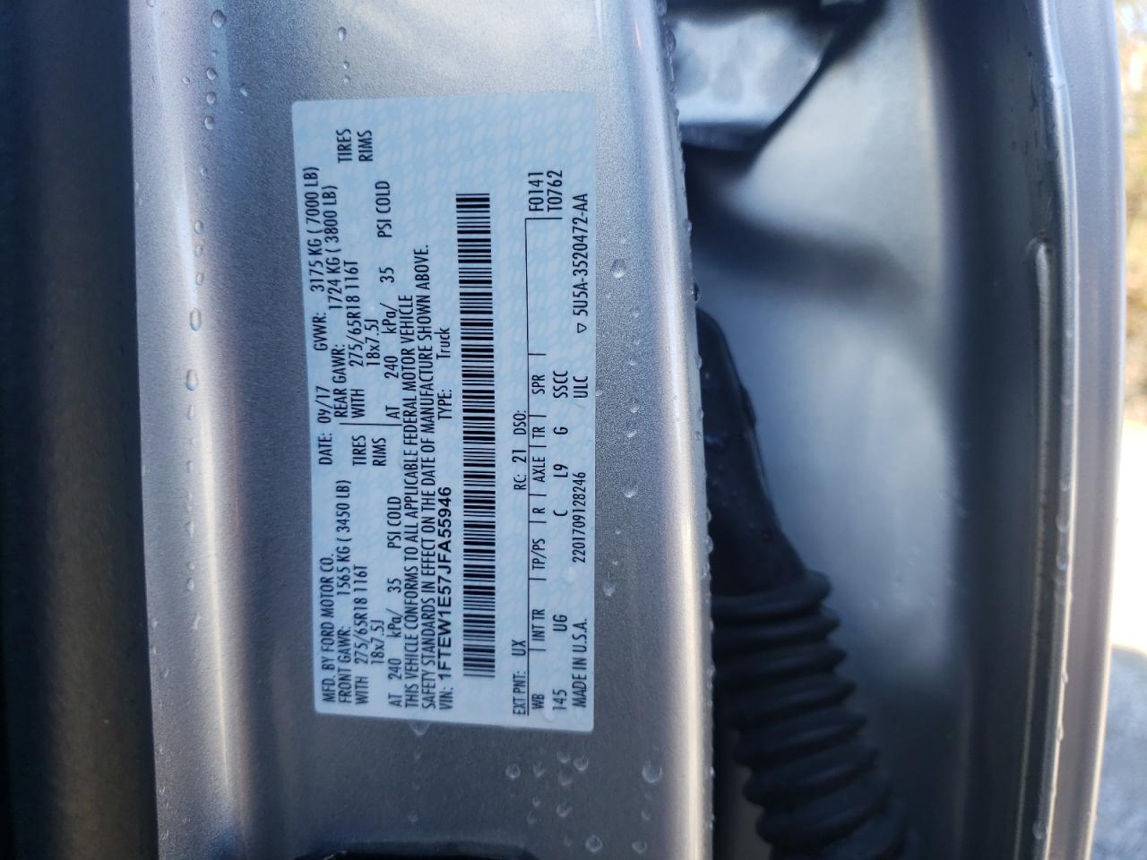2018 Ford F-150 VIN 1FTEW1E57JFA55946 Copart auction photo, front end / rear end damage thumbnail 12