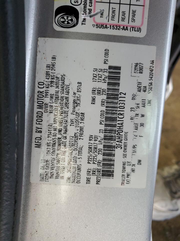 2012 Ford Fusion VIN 3FAHP0HA1CR103112 Copart auction photo, side damage thumbnail 12