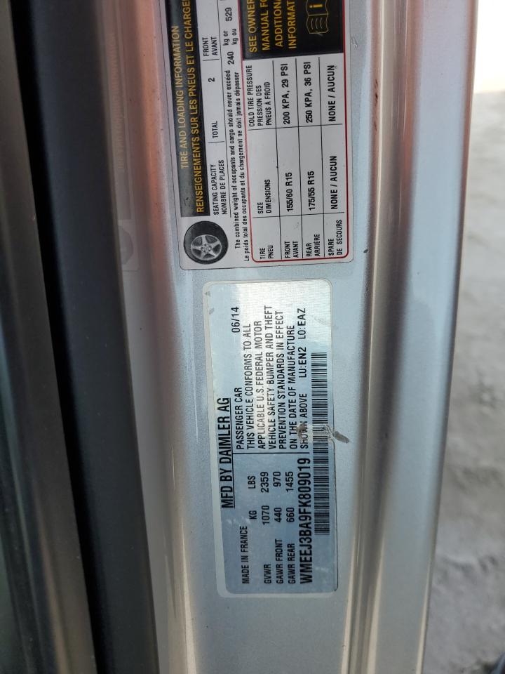 2015 Smart Fortwo VIN WMEEJ3BA9FK809019 Copart auction photo, water/flood damage thumbnail 13