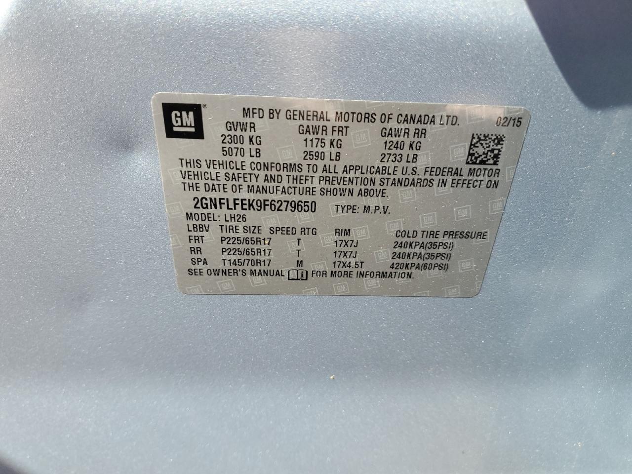 2015 Chevrolet Equinox VIN 2GNFLFEK9F6279650 Copart auction photo, front end damage thumbnail 16