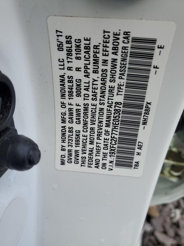 2017 Honda Civic VIN 19XFC2F77HE053878 Copart auction photo, front end damage thumbnail 12