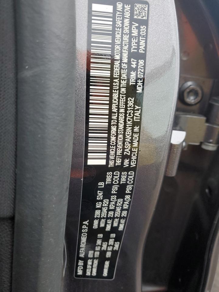 2019 Alfa Romeo Stelvio VIN ZASPAKBN1K7C31362 Copart auction photo, side / minor dent/scratches damage thumbnail 14