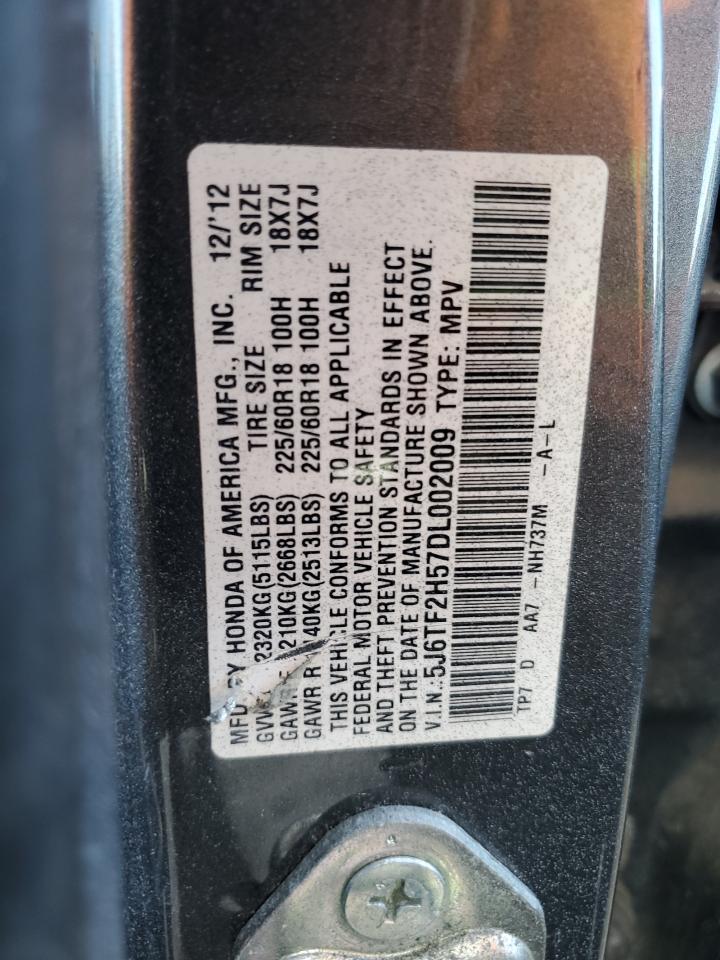 2013 Honda Crosstour VIN 5J6TF2H57DL002009 Copart auction photo, rear end damage thumbnail 13