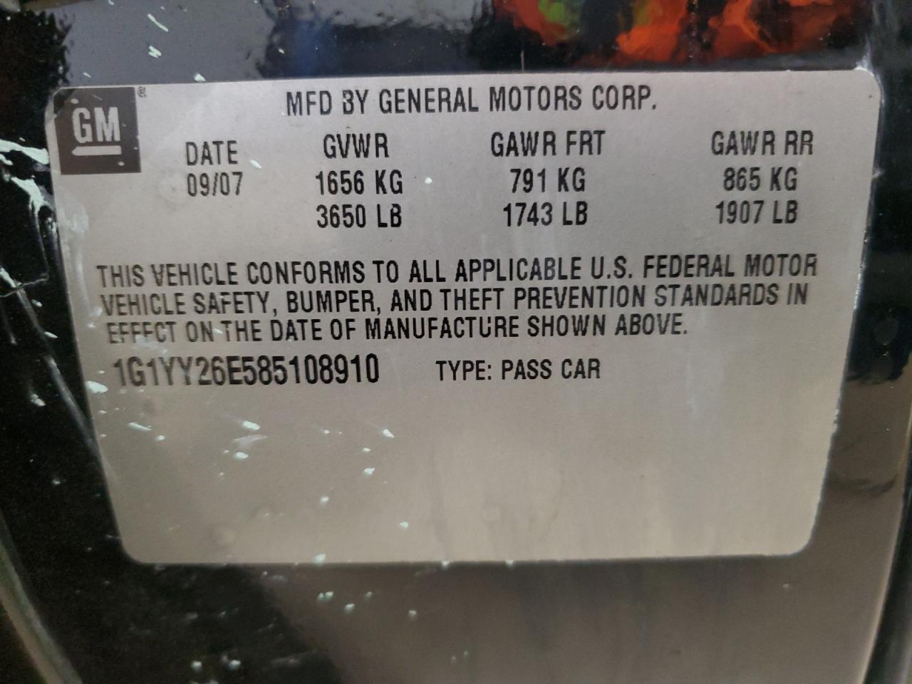 2007 Chevrolet Corvette VIN 1G1YY25U775120855 Copart auction photo, side / minor dent/scratches damage thumbnail 12