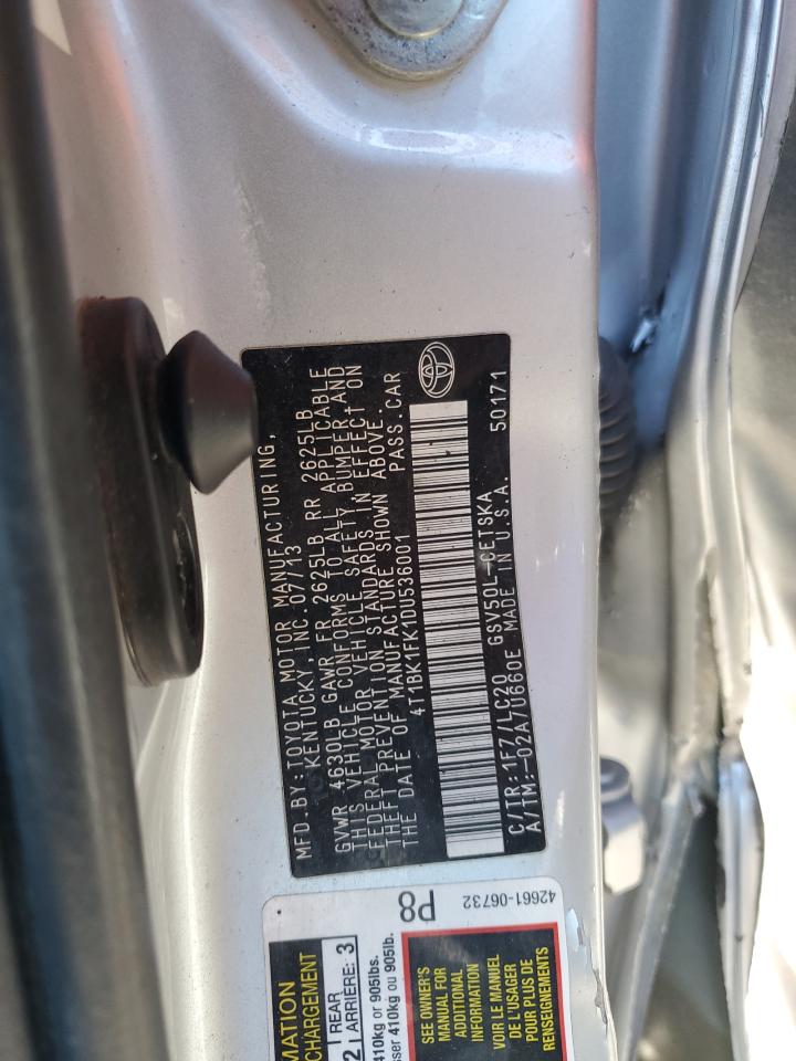 2013 Toyota Camry VIN 4T1BK1FK1DU536001 Copart auction photo, all over / mechanical damage thumbnail 12