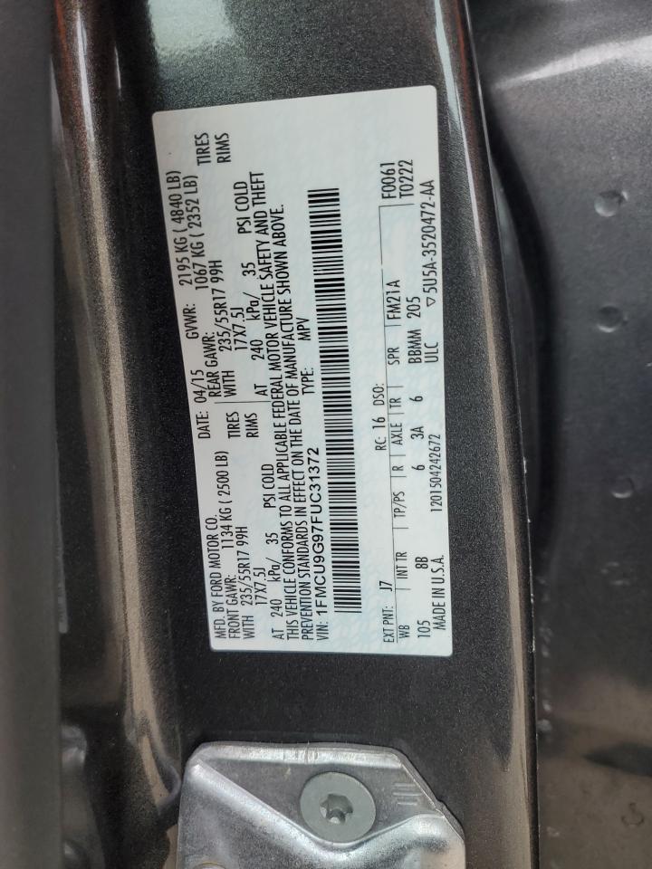 2015 Ford Escape VIN 1FMCU9G97FUC31372 Copart auction photo, side / rear end damage thumbnail 13