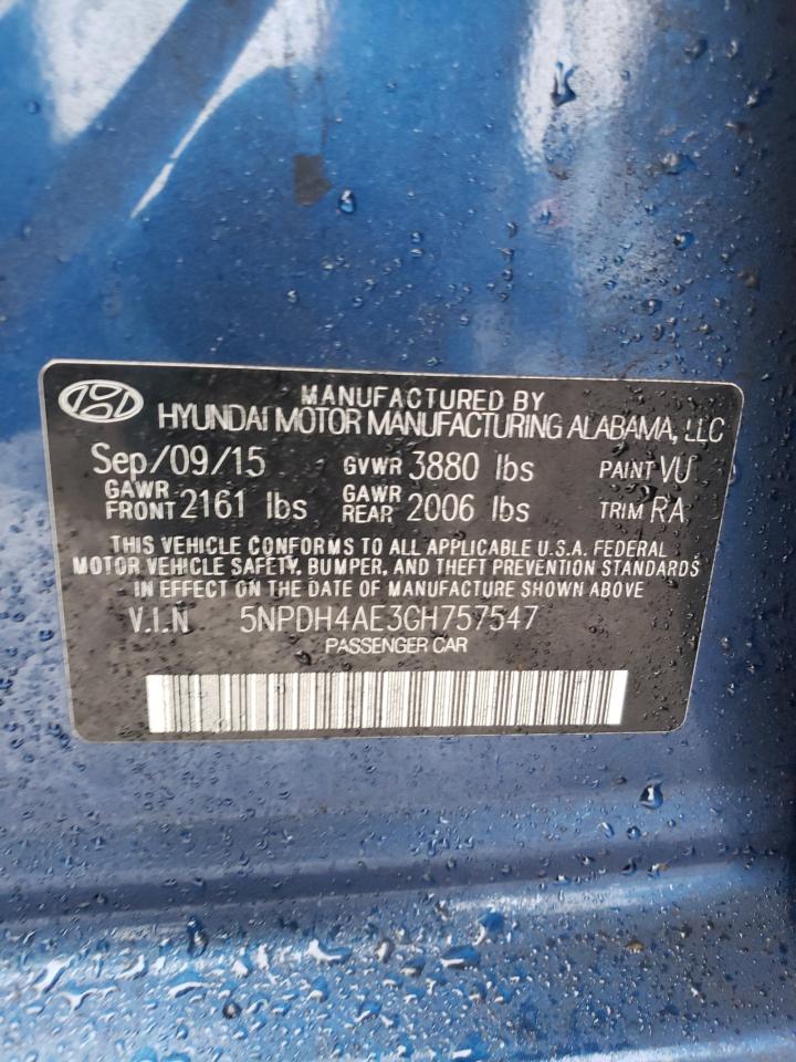 2016 Hyundai Elantra VIN 5NPDH4AE3GH757547 Copart auction photo, all over damage thumbnail 12