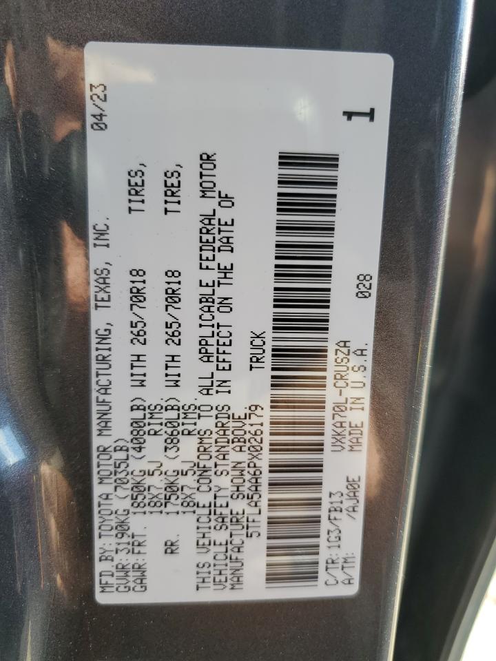 2023 Toyota Tundra VIN 5TFLA5AA6PX026179 Copart auction photo, all over / top/roof damage thumbnail 12