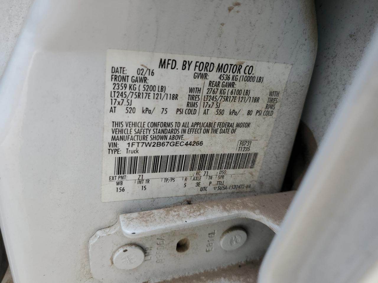 2016 Ford F250 VIN 1FT7W2B67GEC44266 Copart auction photo, front end / minor dent/scratches damage thumbnail 12