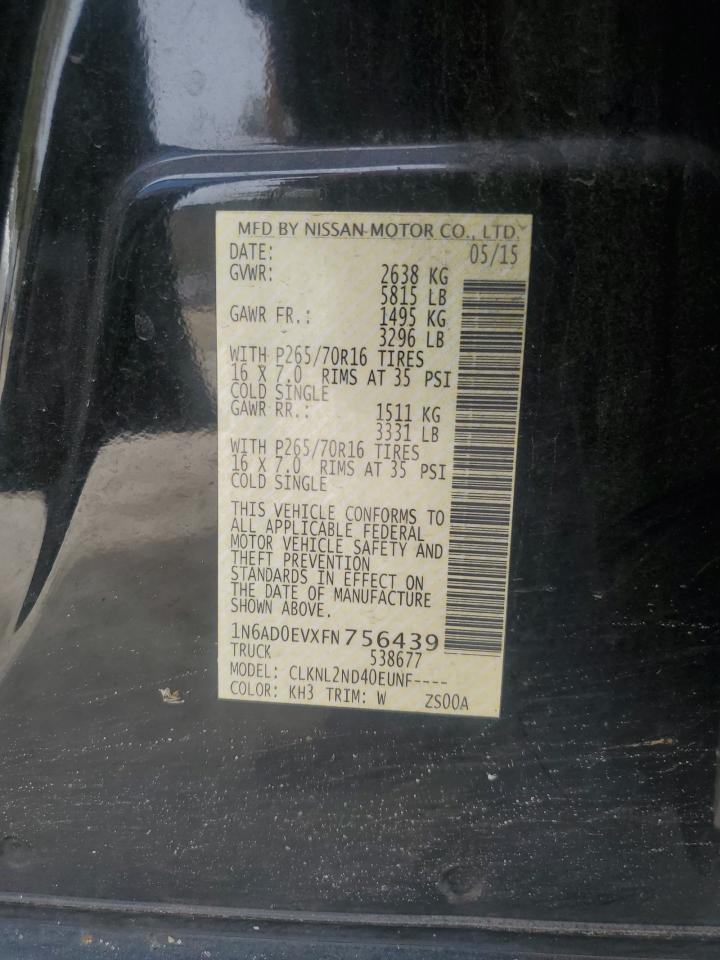 2015 Nissan Navara (Frontier) VIN 1N6AD0EVXFN756439 Copart auction photo, front end / side damage thumbnail 14