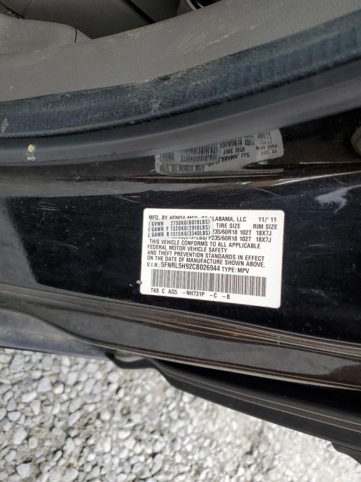 2012 Honda Odyssey VIN 5FNRL5H92CB026944 Copart auction photo, front end / side damage thumbnail 15
