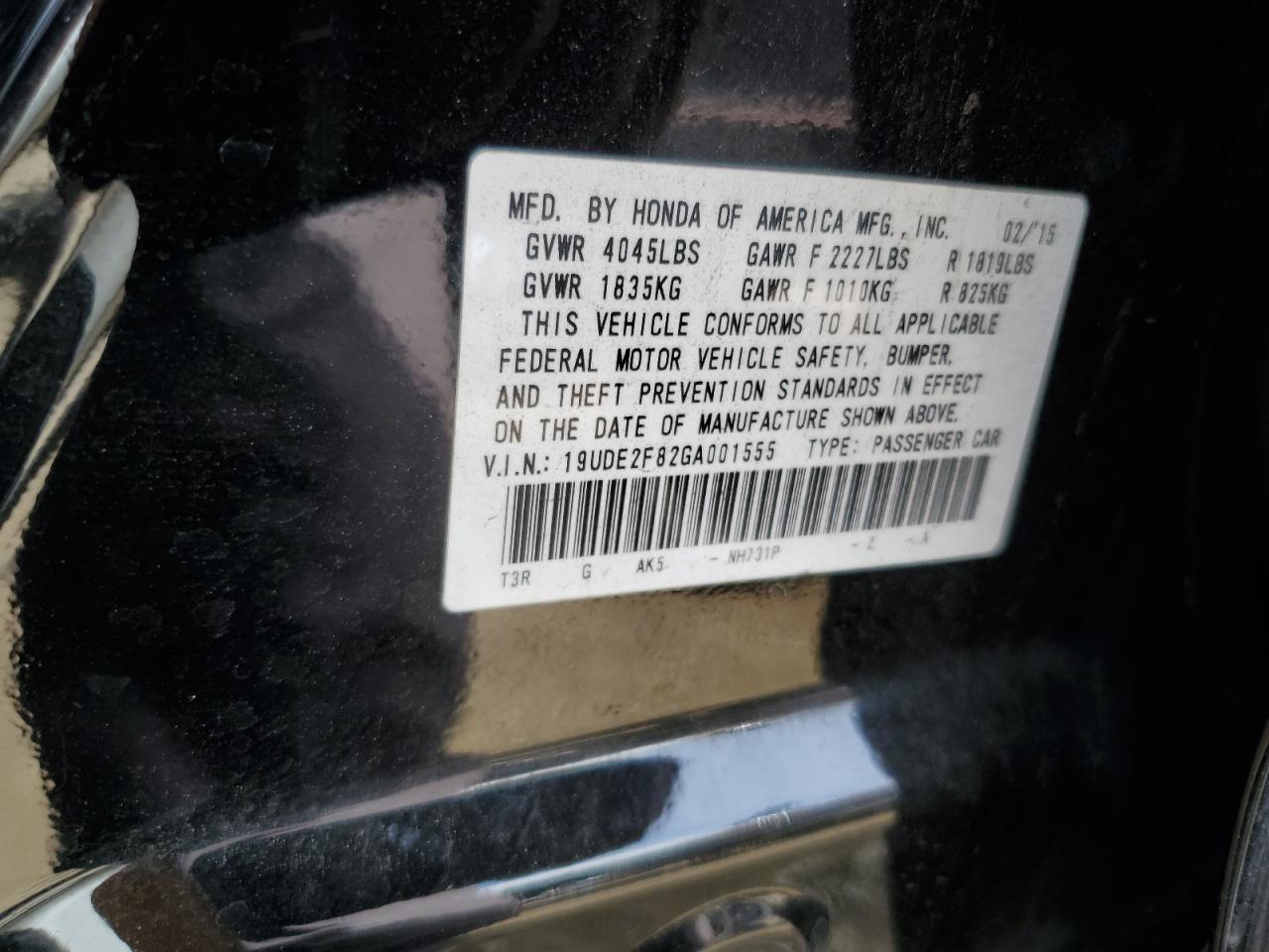 2016 Acura ILX VIN 19UDE2F82GA001555 Copart auction photo, front end damage thumbnail 13