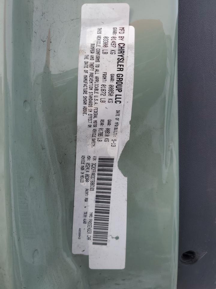 2013 Fiat 500 VIN 3C3CFFAR3DT686169 Copart auction photo, front end damage thumbnail 14