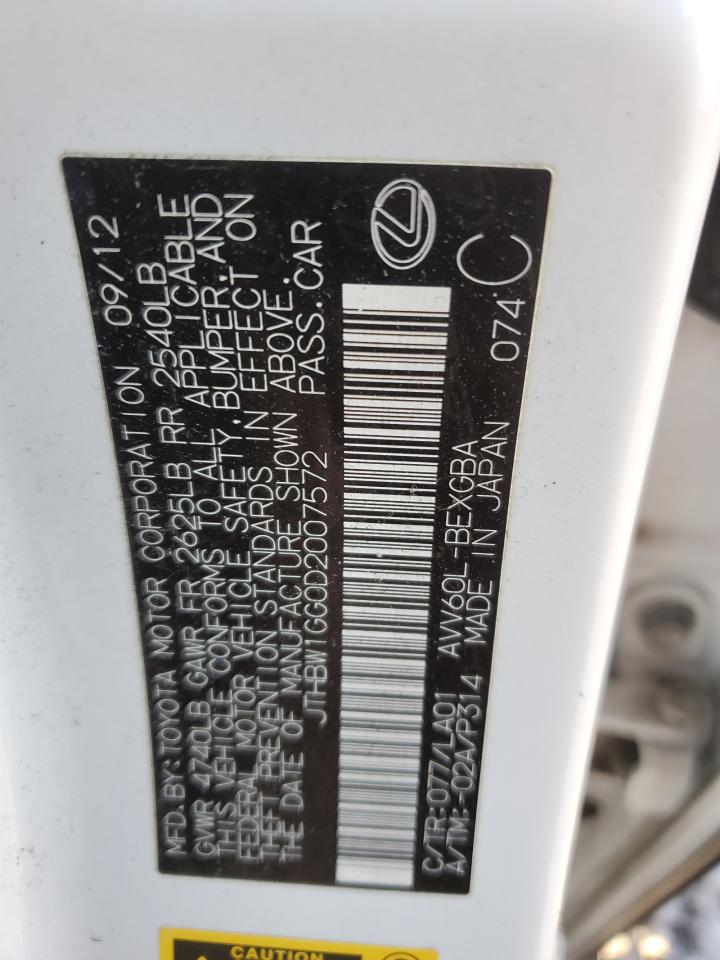 2013 Lexus ES VIN JTHBW1GG0D2007572 Copart auction photo, front end damage thumbnail 12