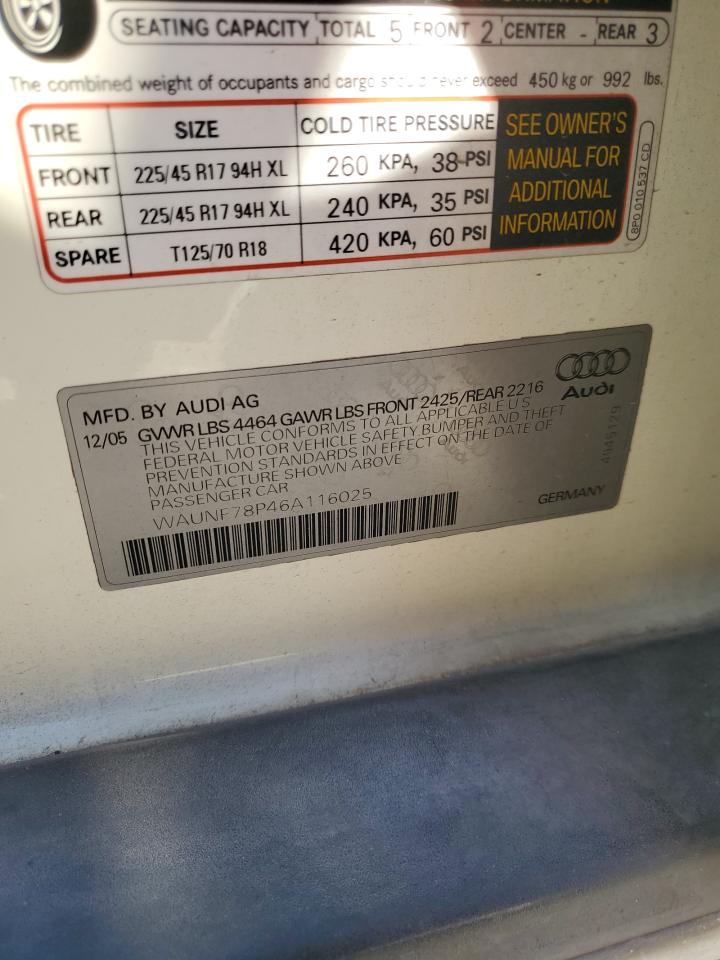 2006 Audi A3 VIN WAUNF78P46A116025 Copart auction photo, front end damage thumbnail 15