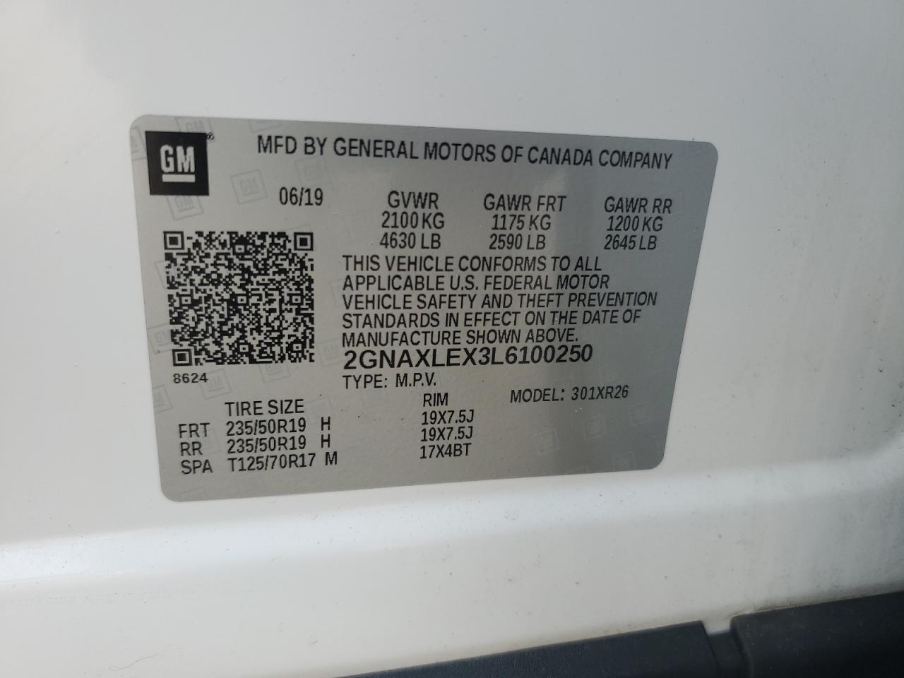 2020 Chevrolet Equinox VIN 2GNAXLEX3L6100250 Copart auction photo, front end / side damage thumbnail 15