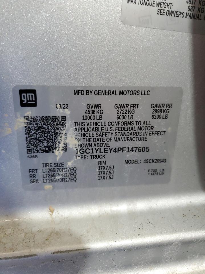 2023 Chevrolet Silverado VIN 1GC1YLEY4PF147605 Copart auction photo, front end damage thumbnail 12