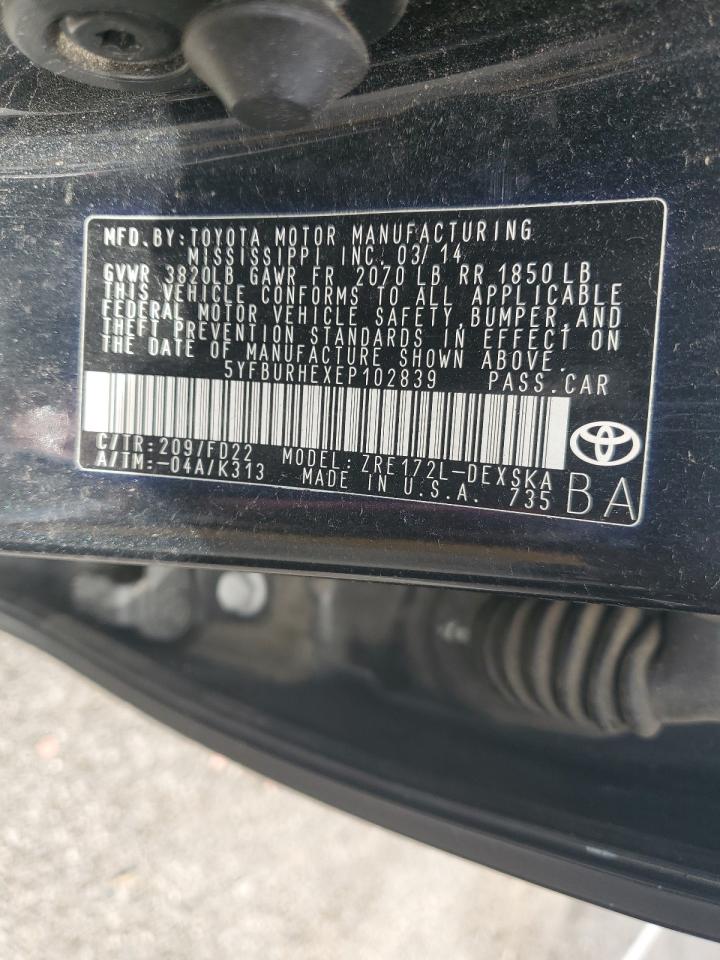 2014 Toyota Corolla VIN 5YFBURHEXEP102839 Copart auction photo, front end damage thumbnail 13