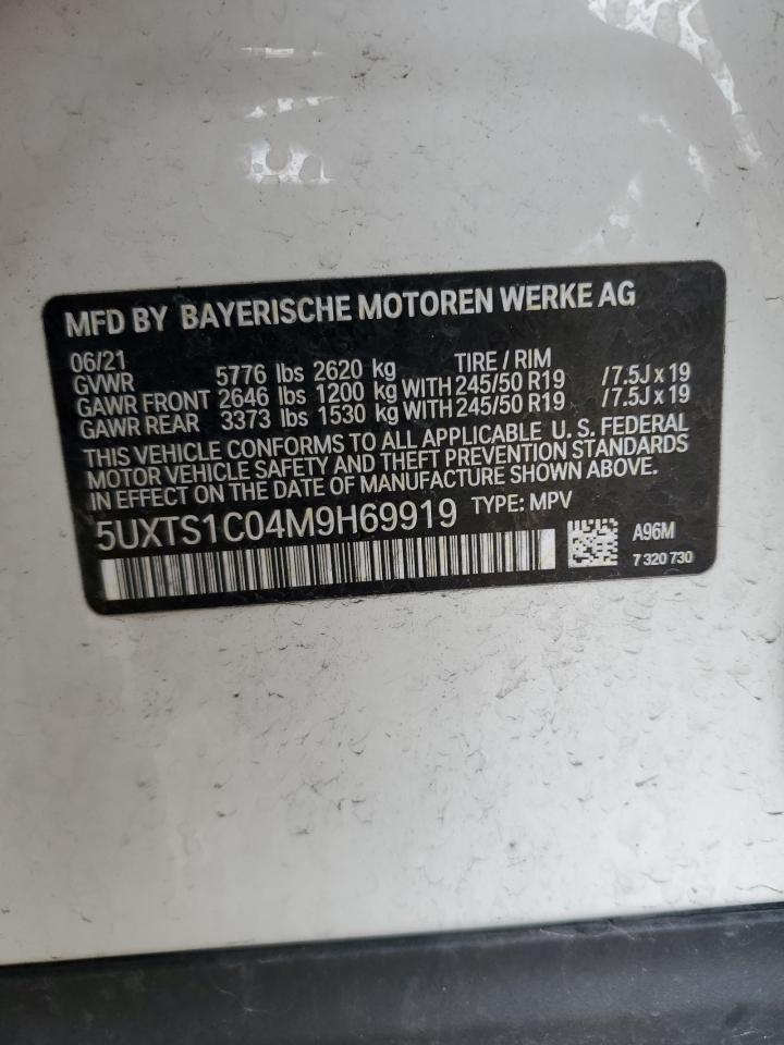 2021 BMW X3 VIN 5UXTS1C04M9H69919 Copart auction photo, front end damage thumbnail 14