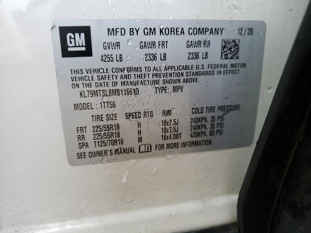 2021 Chevrolet TrailBlazer VIN KL79MTSL8MB116610 Copart auction photo, front end damage thumbnail 13