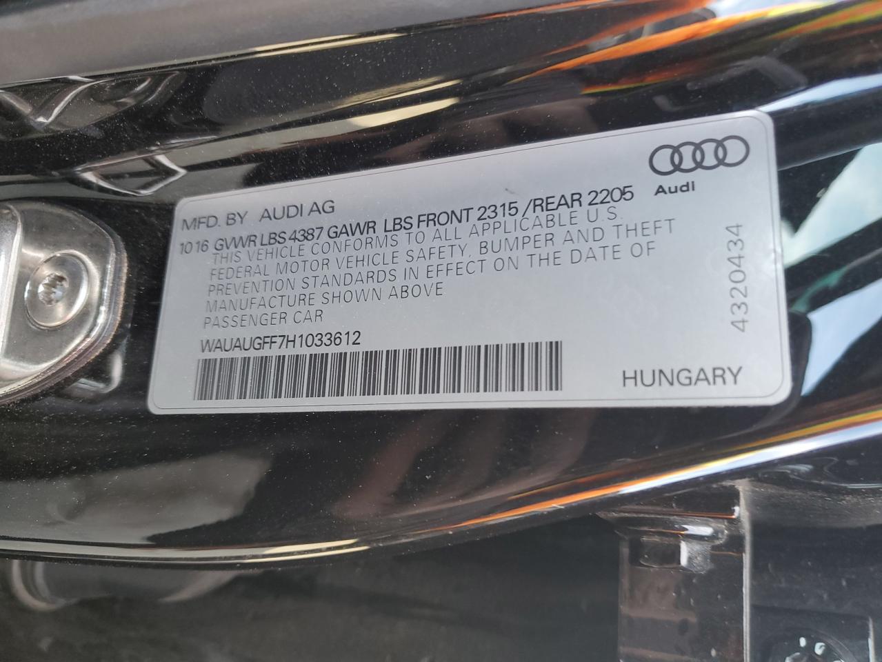 2017 Audi A3 VIN WAUAUGFF7H1033612 Copart auction photo, front end damage thumbnail 12