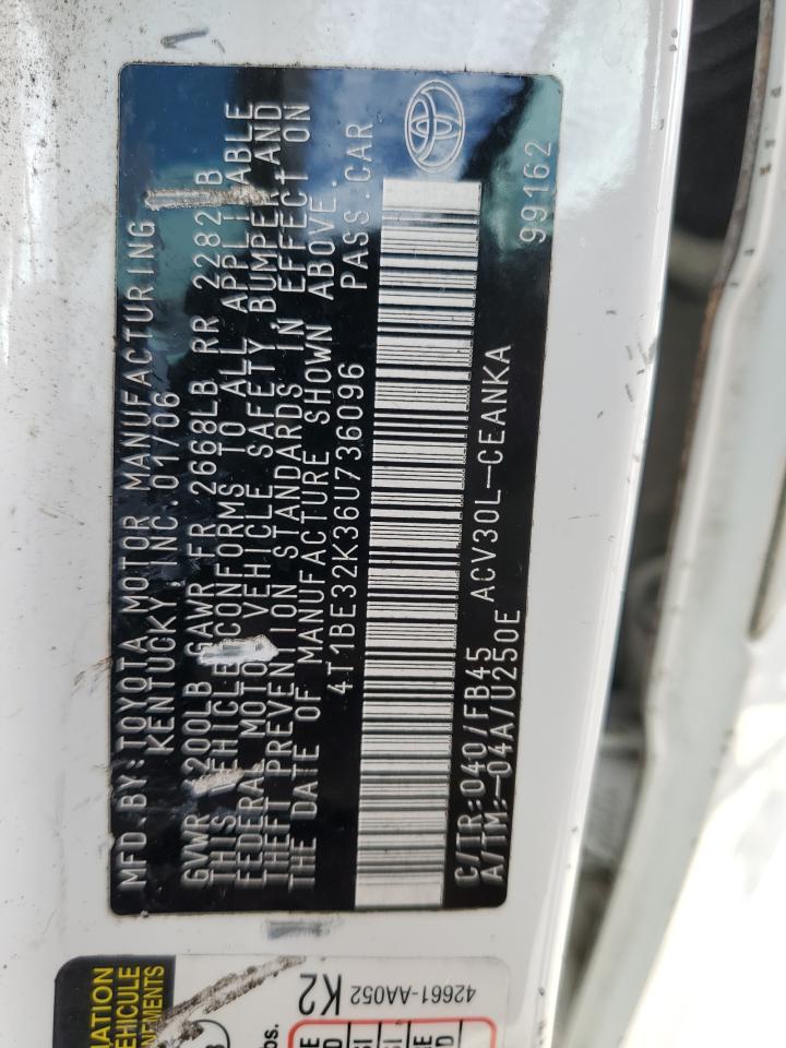 2006 Toyota Camry VIN 4T1BE32K36U736096 Copart auction photo, front end / side damage thumbnail 12