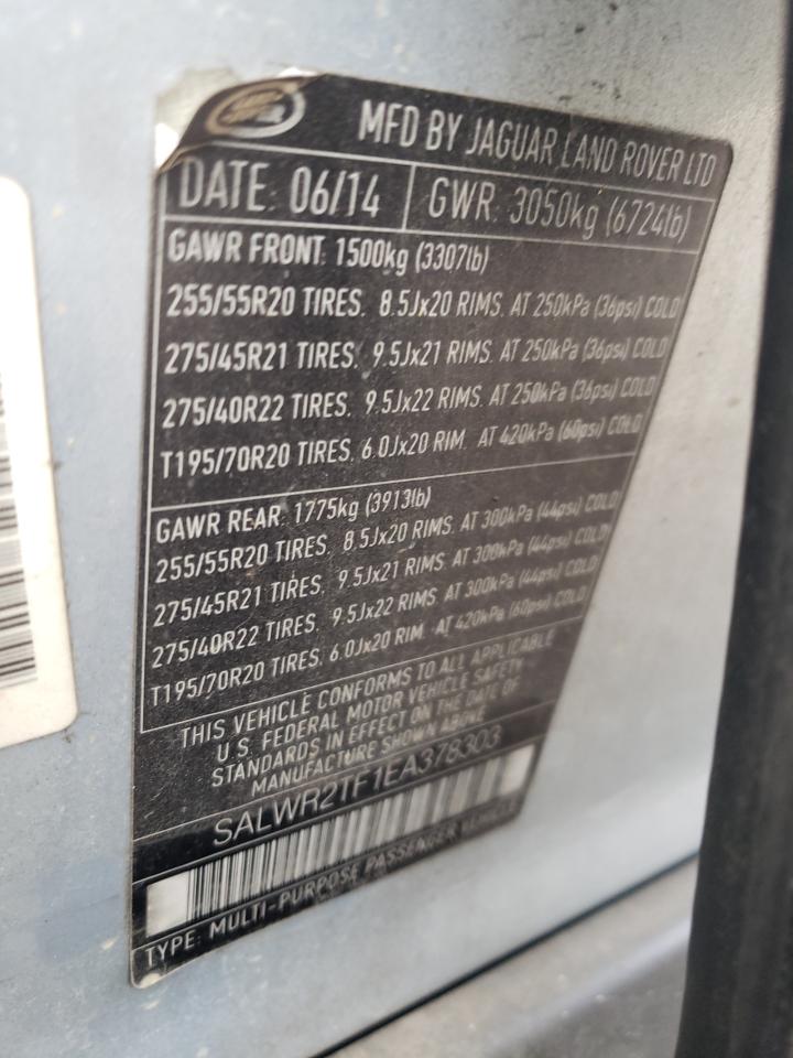 2014 Land Rover Range Rover VIN SALWR2TF1EA378303 Copart auction photo, mechanical damage thumbnail 13