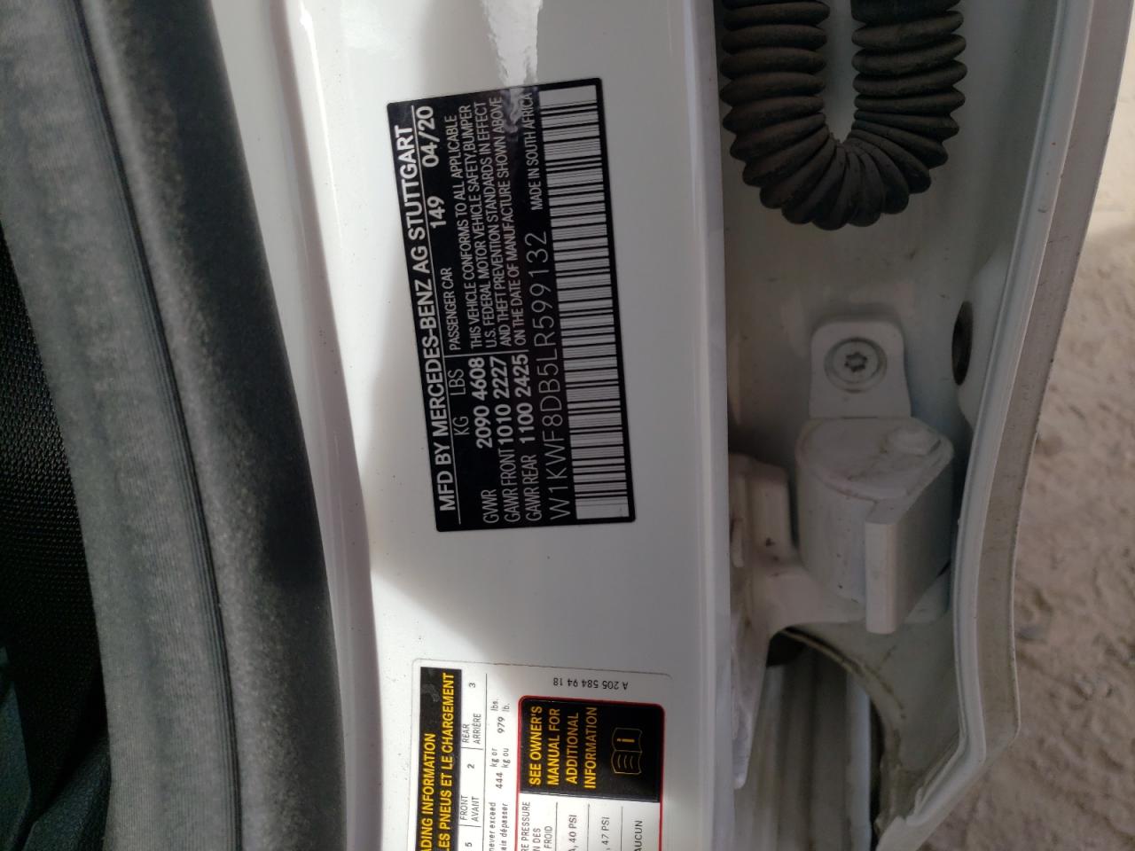2020 Mercedes-Benz C-klasse VIN W1KWF8DB5LR599132 Copart auction photo, all over / minor dent/scratches damage thumbnail 12