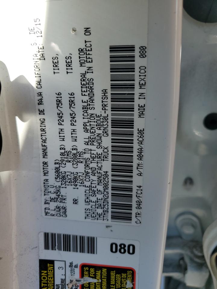 2016 Toyota Tacoma VIN 3TMBZ5DN2GM002504 Copart auction photo, all over damage thumbnail 12