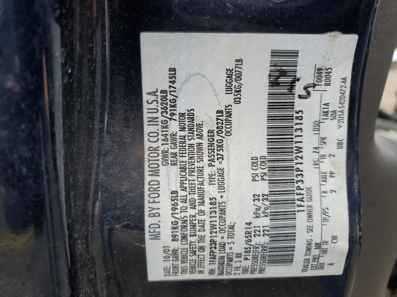 2002 Ford Focus VIN 1FAFP33P12W113185 Copart auction photo, front end / side damage thumbnail 14