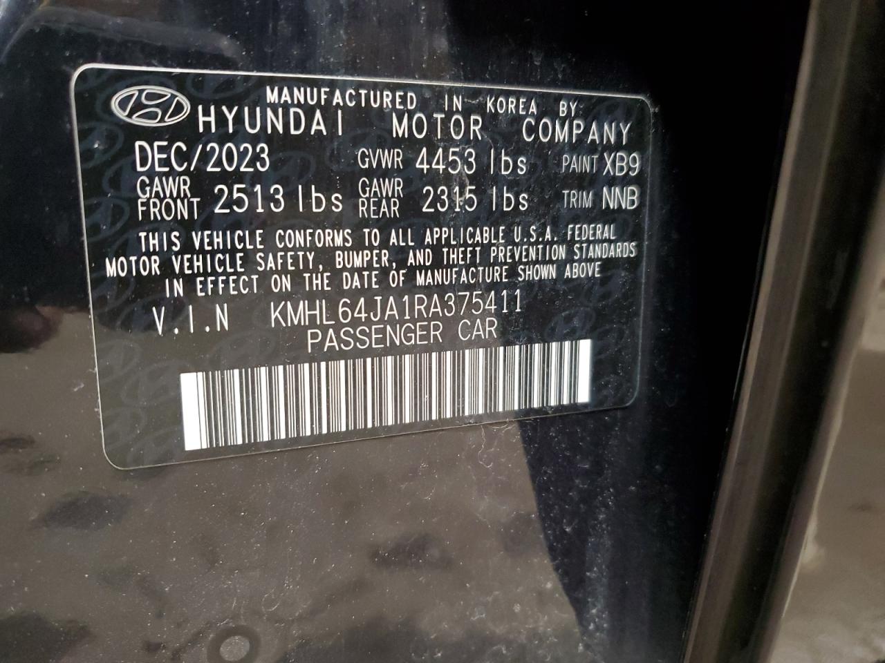 2024 Hyundai Sonata VIN KMHL64JA1RA375411 Copart auction photo, front end damage thumbnail 13