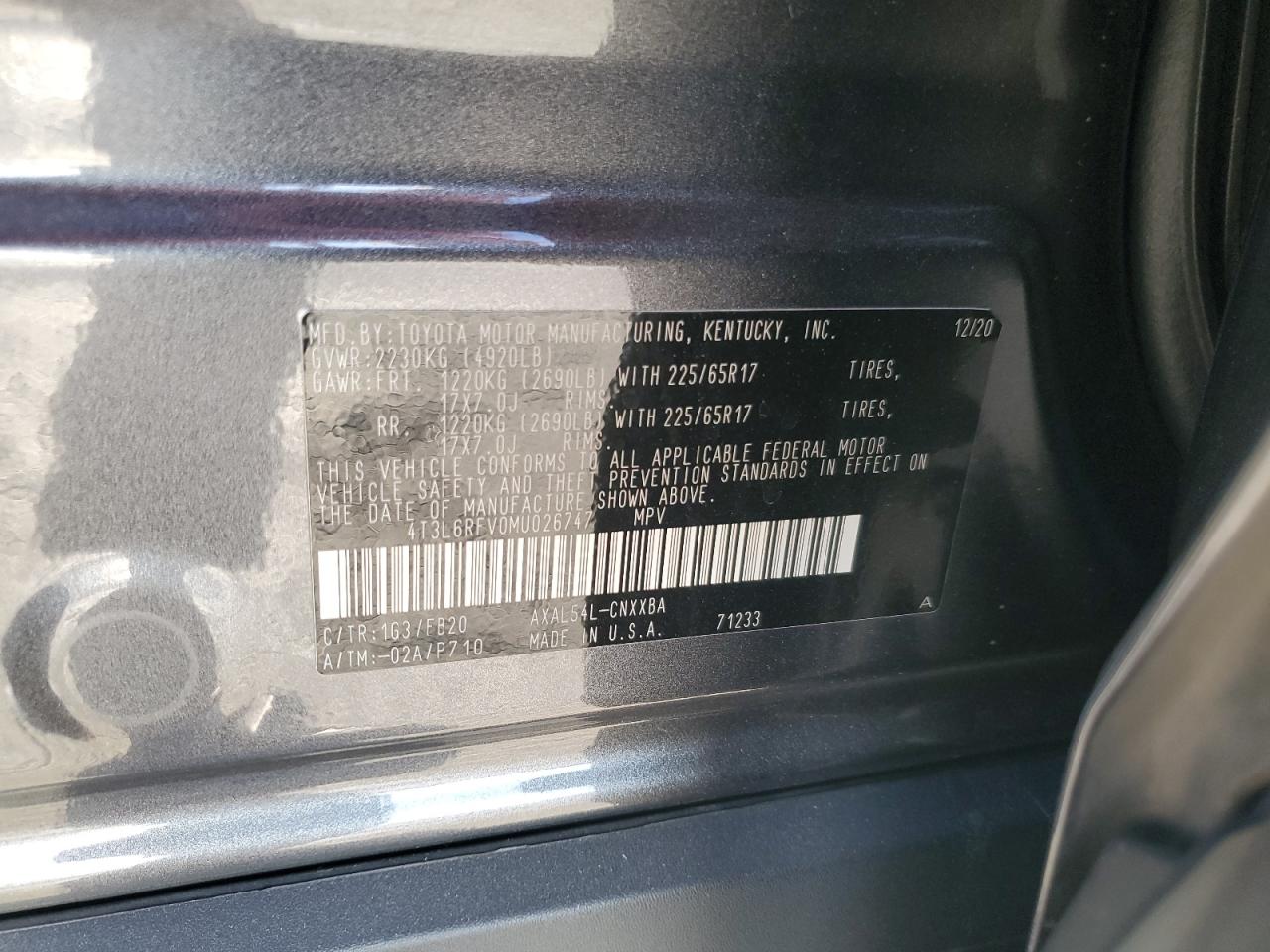 2021 Toyota RAV 4 VIN 4T3L6RFV0MU026747 Copart auction photo, rear end / undercarriage damage thumbnail 16