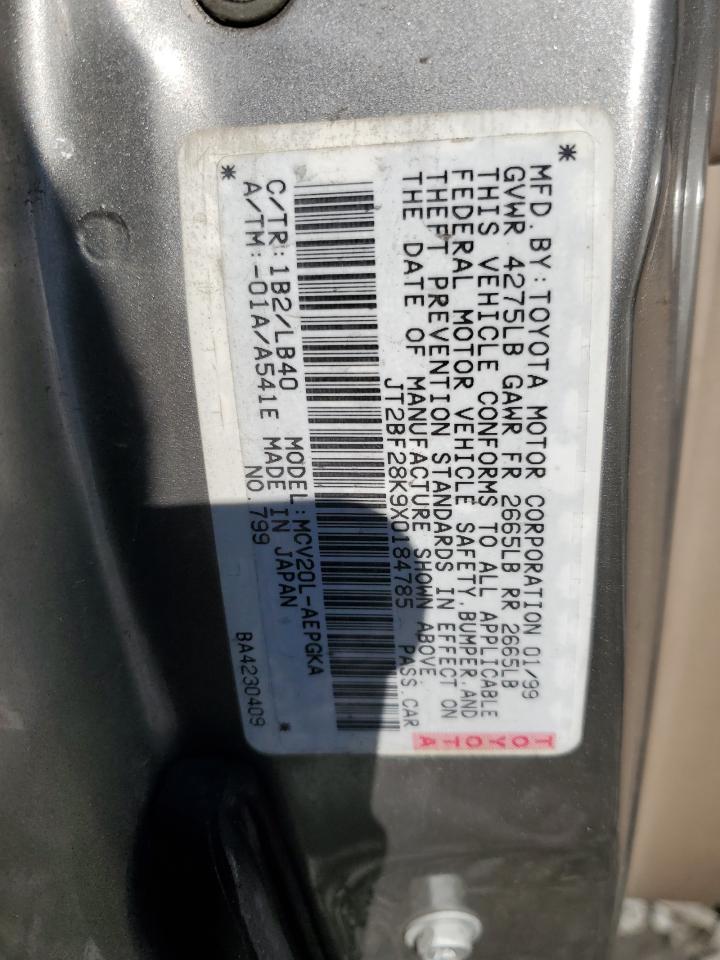 1999 Toyota Camry VIN JT2BF28K9X0184785 Copart auction photo, front end damage thumbnail 14