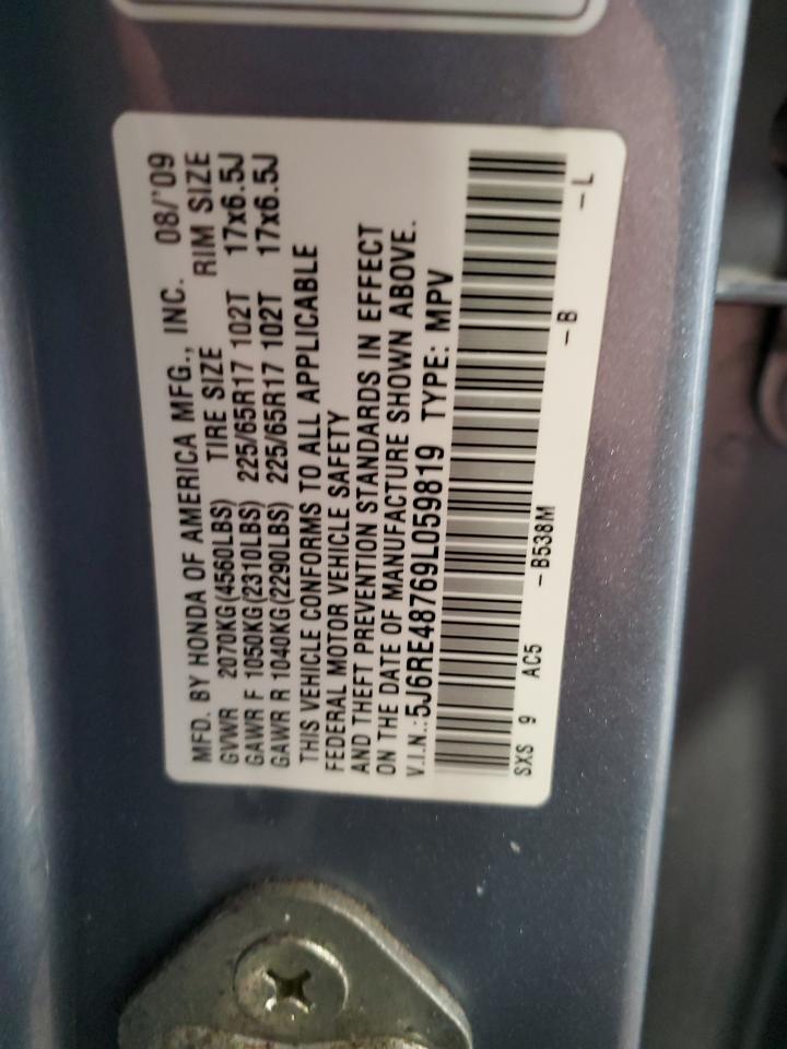 2009 Honda CR-V VIN 5J6RE48769L059819 Copart auction photo, front end damage thumbnail 13