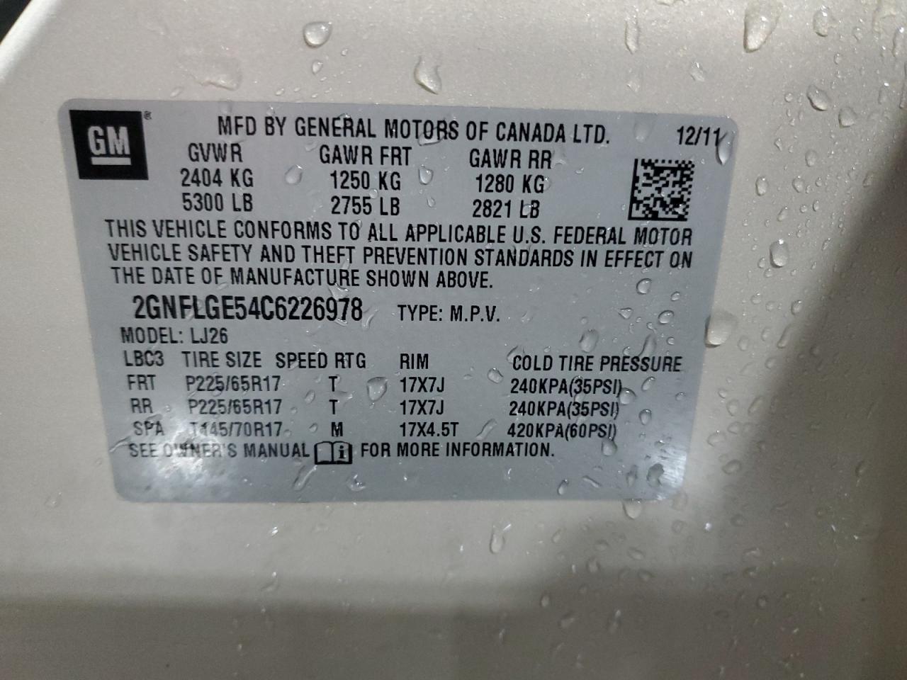 2012 Chevrolet Equinox VIN 2GNFLGE54C6226978 Copart auction photo, front end damage thumbnail 13