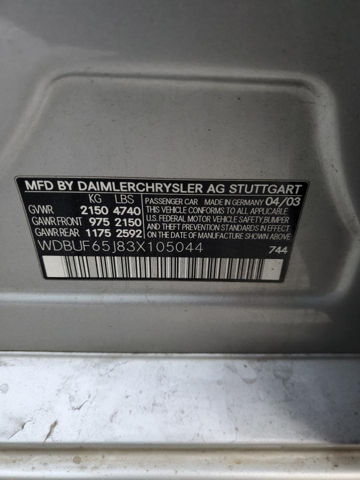 2003 Mercedes-Benz E-klasse VIN WDBUF65J83X105044 Copart auction photo, minor dent/scratches damage thumbnail 12