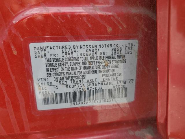 2014 Nissan Sentra VIN 3N1AB7AP3EY330251 Copart auction photo, rear end / front end damage thumbnail 12