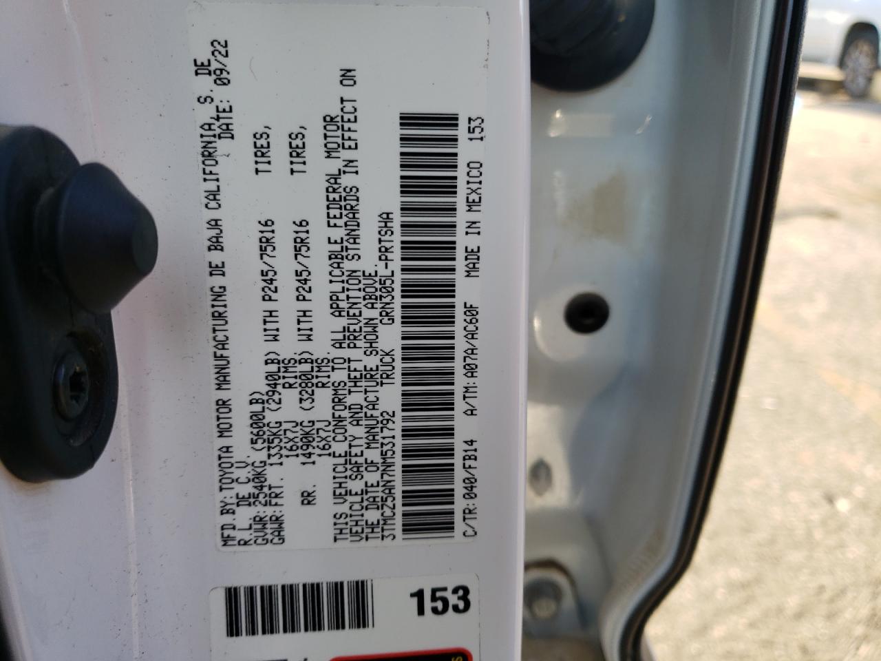 2022 Toyota Tacoma VIN 3TMCZ5AN7NM531792 Copart auction photo, front end damage thumbnail 12