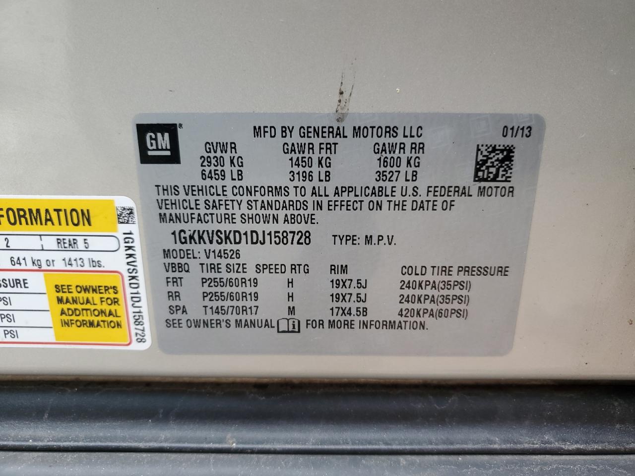 2013 GMC Acadia VIN 1GKKVSKD1DJ158728 Copart auction photo, side damage thumbnail 13